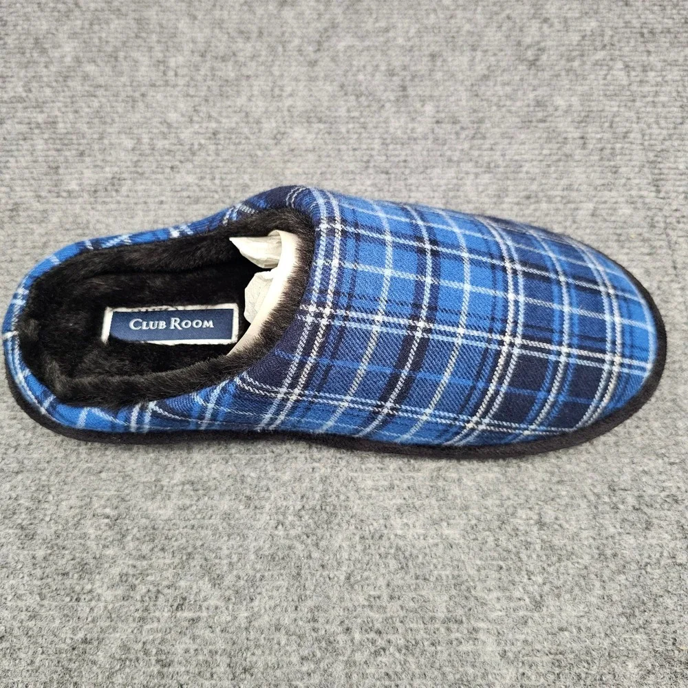 Club Room Men Slipper Plaid Scuff Indoor Outdoor Comfort Blue Small‎ 6-7